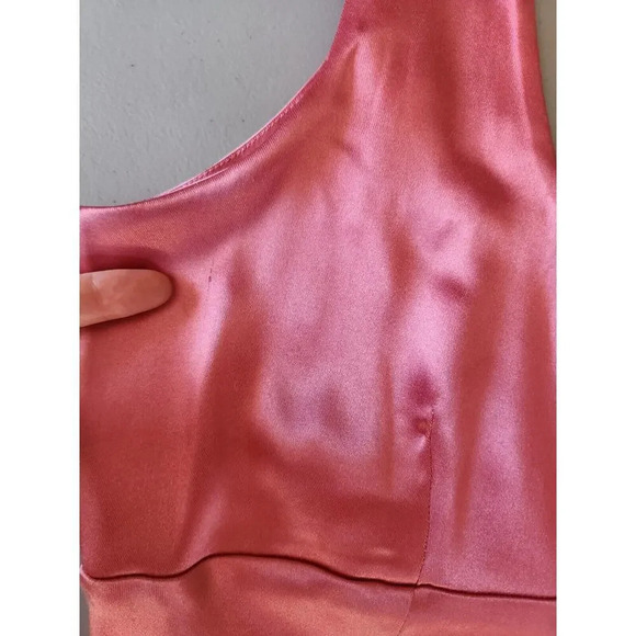 Defect Maeve Square-Neck Satin Stretch Midi Dress size L Rose Pink 9B402 - Picture 5 of 16